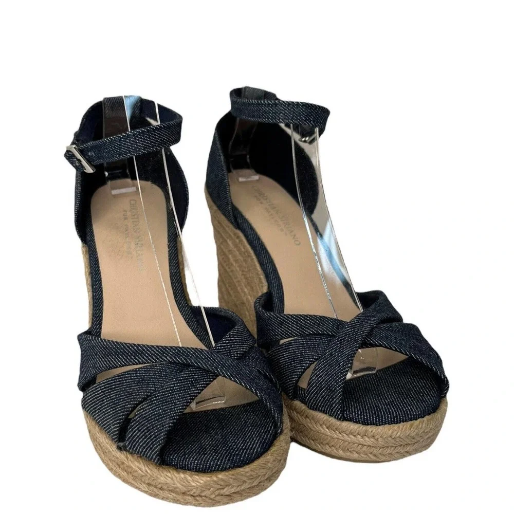 Christian Siriano Espadrille Wedge Ankle Strap Denim Blue Sandals 8